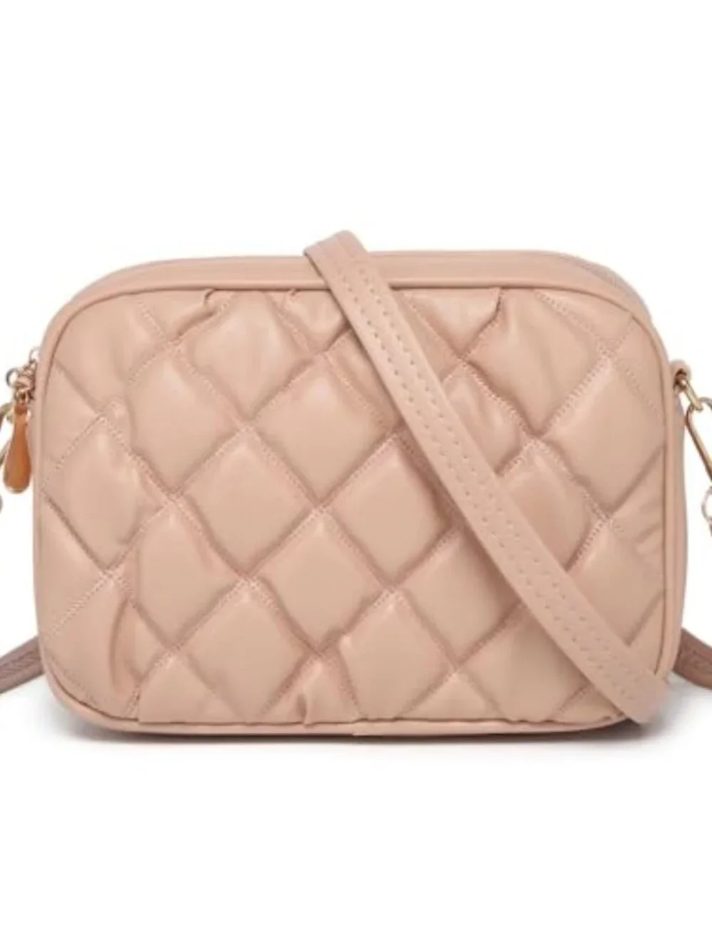Quilted Faux Leather Crossbody Bag with Adjustable Strap and Zip Pockets